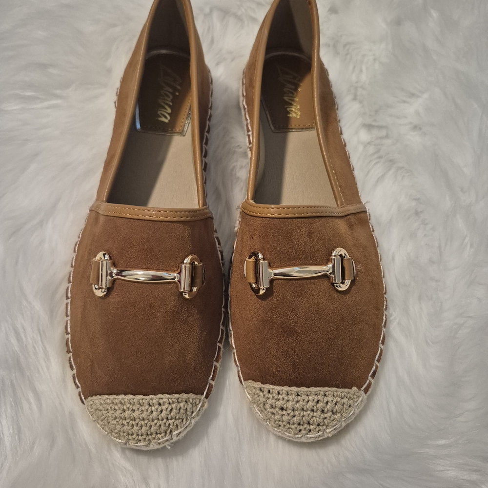 Liliana Brown Suede Loafers with Gold Buckle